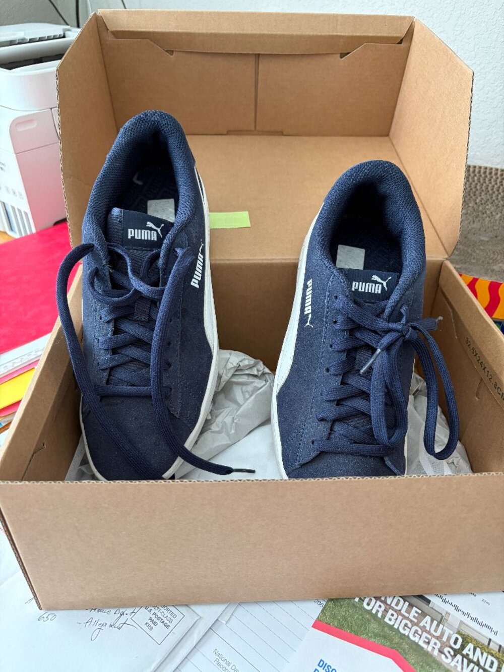 Puma smash suede navy blue/white snickers - OrthoFeet insole - mens size 8 1/2